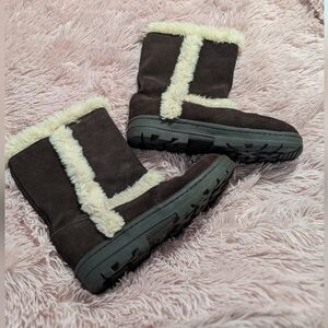 Y2K Sonoma Size 8 Brown Shearling Boots EUC Faux Suede Pull-On